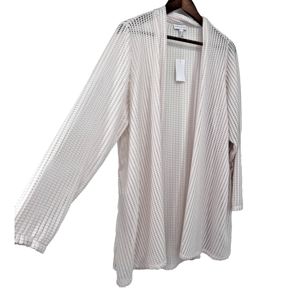 Susan Graver Sheer Open knit Front Cardigan basketweave NWT minimalist capsule L